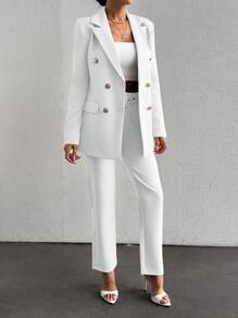 EURMUSE Double Breasted Blazer & Pants - White - View 6
