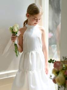A White Bow Patchwork Dress For Tween Girls Has Hit The Market. Comfortable, Stylish, Elegant And Generous For Everyday Wear. - White - View 5