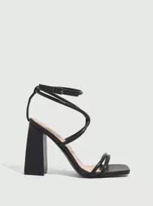 CUCCOO SZL Fashion Strappy Combination Ankle Strap Square Toe Platform Chunky High Heel Sandals, Suitable For Commuting, Dates, Parties, Formal Occasions - Black - View 8