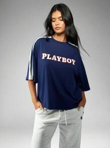 Missguided x Playboy Camiseta holgada con logo de marca de estilo universitario