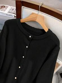 SHEIN LUNE Women Plus Size Crew Neck Single Breasted Casual Elegant Long Sleeve Cardigan Fall Winter Cloth For Women Autumn