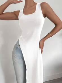 Siren Gaze Camiseta de tirantes de mujer extra larga con abertura lateral, nueva colección primavera/verano en tonos oscuros