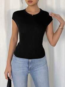 Chiquease Stylish Hollow Out Back Design Women's Summer Round Neck Drawstring Knit T-Shirt, Fitted Short Crop Top - Orange - View 6