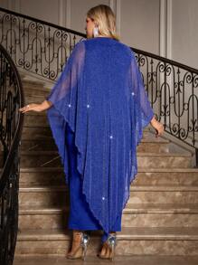 Gownix Váy voan thanh lịch cỡ lớn Áo choàng dài phủ ngoài trang phục dự tiệc cưới trang trọng cho mẹ cô dâu - Xanh đậm - Xem 2