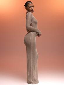 MUSERA Áo ren dài tay cổ tròn buộc dây, ôm sát, gợi cảm kiểu Ibiza, phù hợp cho kỳ nghỉ xuân hè, phong cách miền Tây, cao bồi, boho, hippie, bohemian, lễ hội, đêm hội, ngày lễ. - Vàng - Xem 2