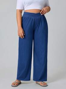 SHEIN Essnce Cross Waist Casual Versatile High Stretch Knit Baggy Jeans - Dark Wash - View 7