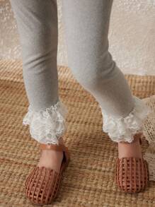 Blossori 年轻女孩优雅灰色蕾丝边针织紧身裤，春/夏