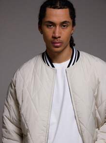 Musero 男士绗缝条纹饰边飞行员夹克 - 棕色 - 查看 5