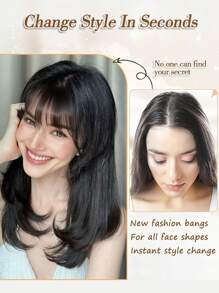 10 pulgadas Topper de cabello real liso para mujeres Piezas de cabello humano para mujeres con cabello ralo 3.5*4 pulgadas Toppers de cabello con flequillo con encaje Extensiones de cabello con clip - Natural Black - Ver 7