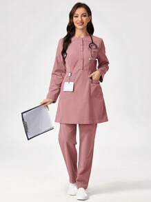 TaskEZ 1 套手术服上衣和裤子，纯色长袖，简约，夏季