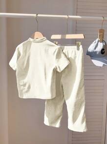 2pcs/Set Young Boys Casual Cute Graphic Short Sleeve Top Matched With Pants Set, Comfortable For Home, School, Sports, Suitable For Spring, Summer, Autumn, Winter