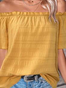 SHEIN LUNE Damska jednokolorowa bluzka z odkrytymi ramionami i krótkim rękawem, modna na wakacje