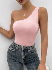 SHEIN Privé Women's Solid Color Off-Shoulder Strapless Bodysuit - Pink - View 6