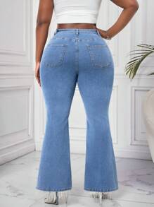 SHEIN Lady Plus Size Sexy Skinny Stretch Flared Jeans, Blue - Medium Wash - View 3
