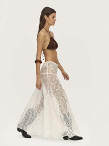 Nöista Cowgirl Low Waist Lace Long Skirt Spring Summer - White - View 3