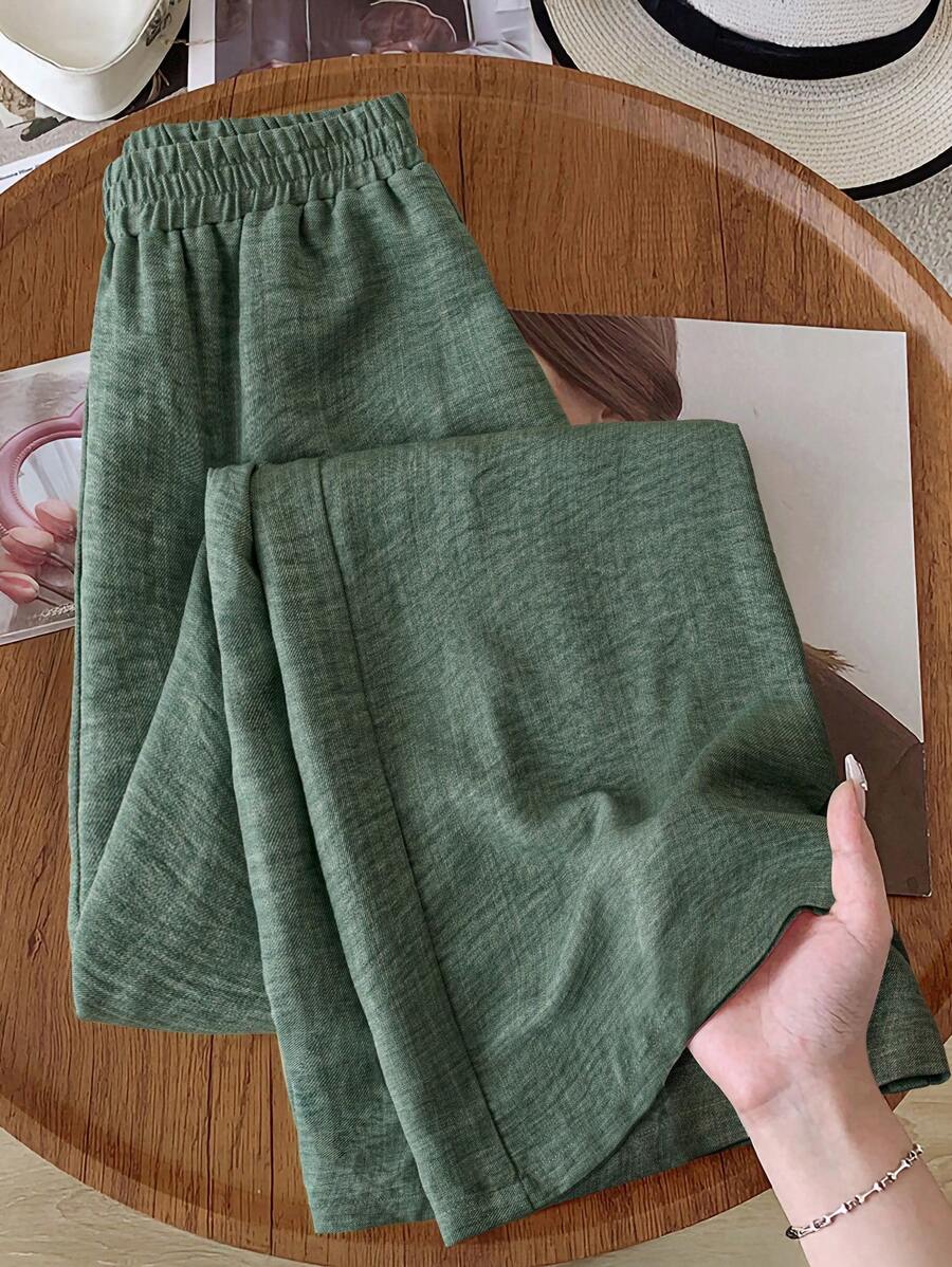 Rusticease 女士简约纯色休闲长裤，夏季 - 綠色 - 查看 1