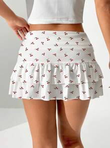 SHEIN EZwear Falda minimalista casual de cintura baja con volantes multicapa en el bajo