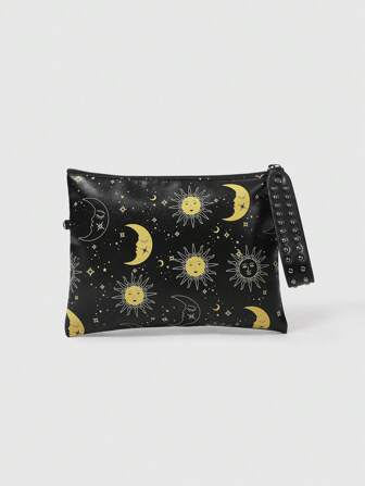 Fairycore 1 pieza Bolso de mano con estampado de sol y luna y decoración con remaches para mujer