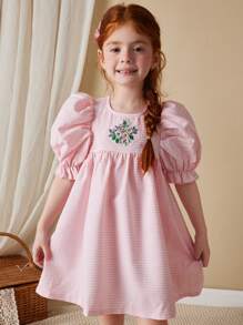 Blossori 年轻女孩春夏粉色格子法式优雅宽松编织连衣裙