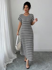 Elenzga Vestito lungo casual da vacanza, nero e bianco, con lavorazione a uncinetto, novità primavera/estate, da donna