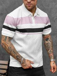 Manfinity CasualCool Men's Casual Colorblock Textured Short Sleeve Commuter Jacquard Polo Shirt , Polo Shirt For Men , - Multicolor - View 9