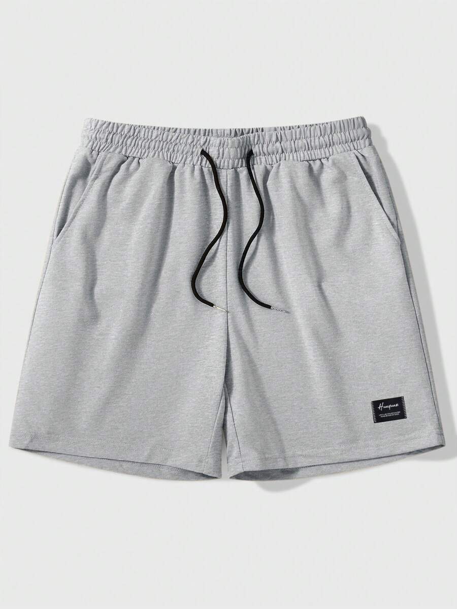 Manfinity Hypemode Plus Size Men's Letter Print Drawstring Waist Pockets Loose Casual Shorts - Light Grey - View 1