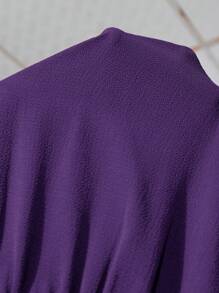 SHEIN Clasi Women's Elegant Round Neck Jumpsuit With Waist Belt And Wide Leg Purple - Purple - View 7