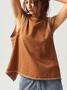 Bohemela Boho Plain Knit Loose Washing Women Tank Top