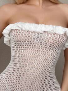 Swim Mod Women's Fresh & Sweet Ruffled Halter Backless Knit Bodycon Dress For Summer Beach Vacation - White - View 4