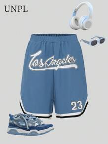 SHEIN Teen Boy's Loose Letter Print Street Style Shorts