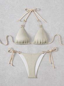 SHEIN X Sofía Suescun SHEIN Swim 女士性感水钻装饰露背细肩带比基尼套装，适合夏季海滩度假