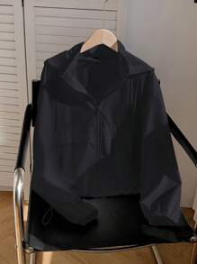 Women Woven Long Sleeve Zipper Front Sun Protection Jacket, Spring/Summer In Fall/Winter - Navy Blue - View 4
