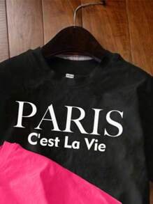 SHEIN 年轻女孩夏季休闲字母印花短袖 T 恤 - 玫紅色 - 查看 5