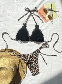 Nieuwe luipaardprint halter badmodeset, strand zomeroutfits voor vrouwen