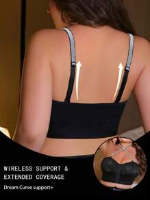 1pc Front-Opening Plus Size Wireless Bra, Rave - Black - View 5
