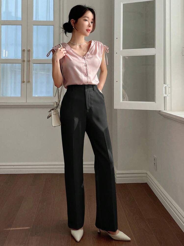 Women's Casual Versatile Commute Solid Color Straight Leg Pants