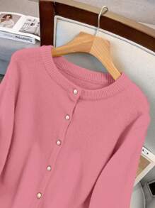 SHEIN LUNE 女式加大码圆领单排扣休闲优雅长袖开衫