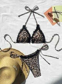 Nieuwe luipaardprint halter badmodeset, strand zomeroutfits voor vrouwen