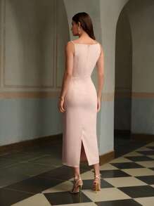 ZEYLAH 优雅花卉刺绣拼色亮片中长连衣裙 - 粉色 - 查看 6