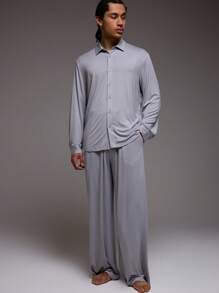 Musero 男士抽绳松紧腰柔软触感直筒裤 - 淺灰色 - 查看 1