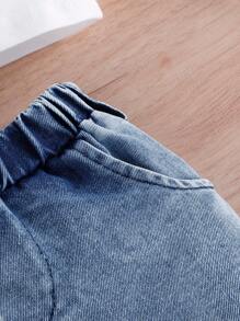 Baby Girls Elegant Sweet Cute White Off Shoulder Top With Blue Denim Washed Shorts Set, Summer