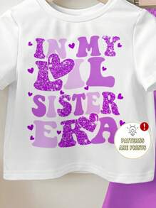 SHEIN Leap Crew Baby Girls Casual Simple Short Sleeve Crew Neck Top And Pants Set, Suitable For Spring & Summer - Purple - View 4