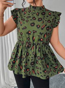 SHEIN Clasi Damen Große Größen Leoparden Muster Lässig Flügelärmel Shirt für den Sommer