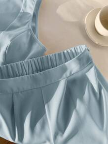 Comfortcana Women's Light Blue Cardigan & Shorts Suit Set - Dusty Blue - View 5