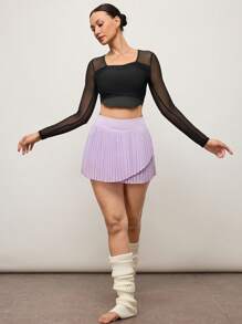 Activina Minimalist Solid Color Pleated Wrap Mini Skirt Shorts