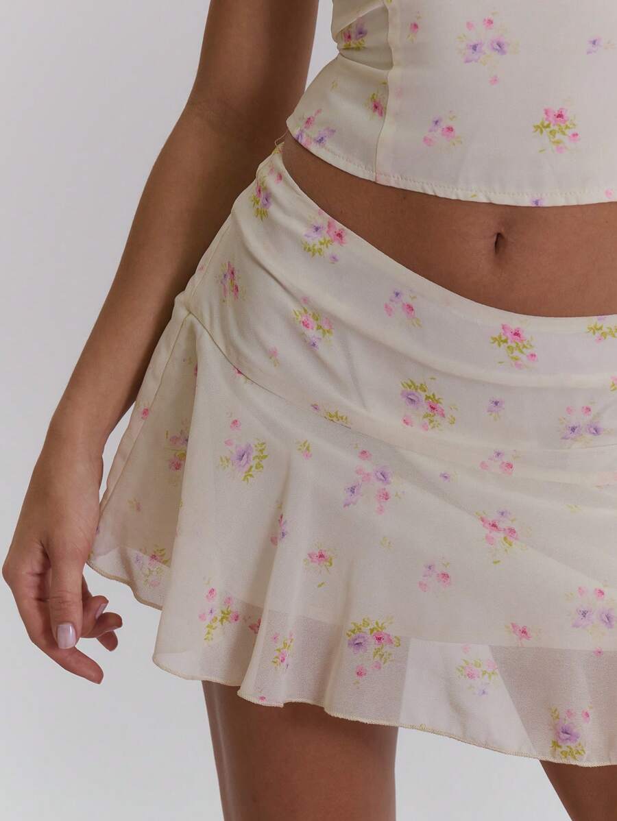 MUSERA 碎花衬里雪纺荷叶边半身裙 夏季田园风 - 彩色 - 查看 1