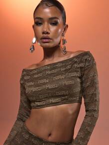 MUSERA Bandeau Long Sleeve Cropped 'Musera' Patterened Lace Top Co-Ord Top Only Sexy Ibiza Fits Spring Summer Vacation Beach Boho  Hippie  Bohemian
