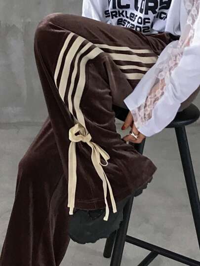 FRIFUL 女士撞色条纹系带宽松休闲裤