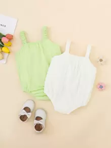 SHEIN 2pcs/Set Infant Girls' Casual & Elegant Cute 3D Floral Embroidery Bodysuit, Spring/Summer - Multicolor - View 2