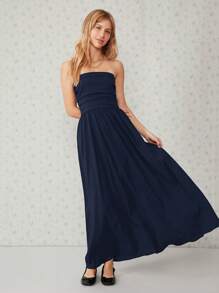 SHEIN EZwear Solid Black Slant Pocket Tube Longline Dress
